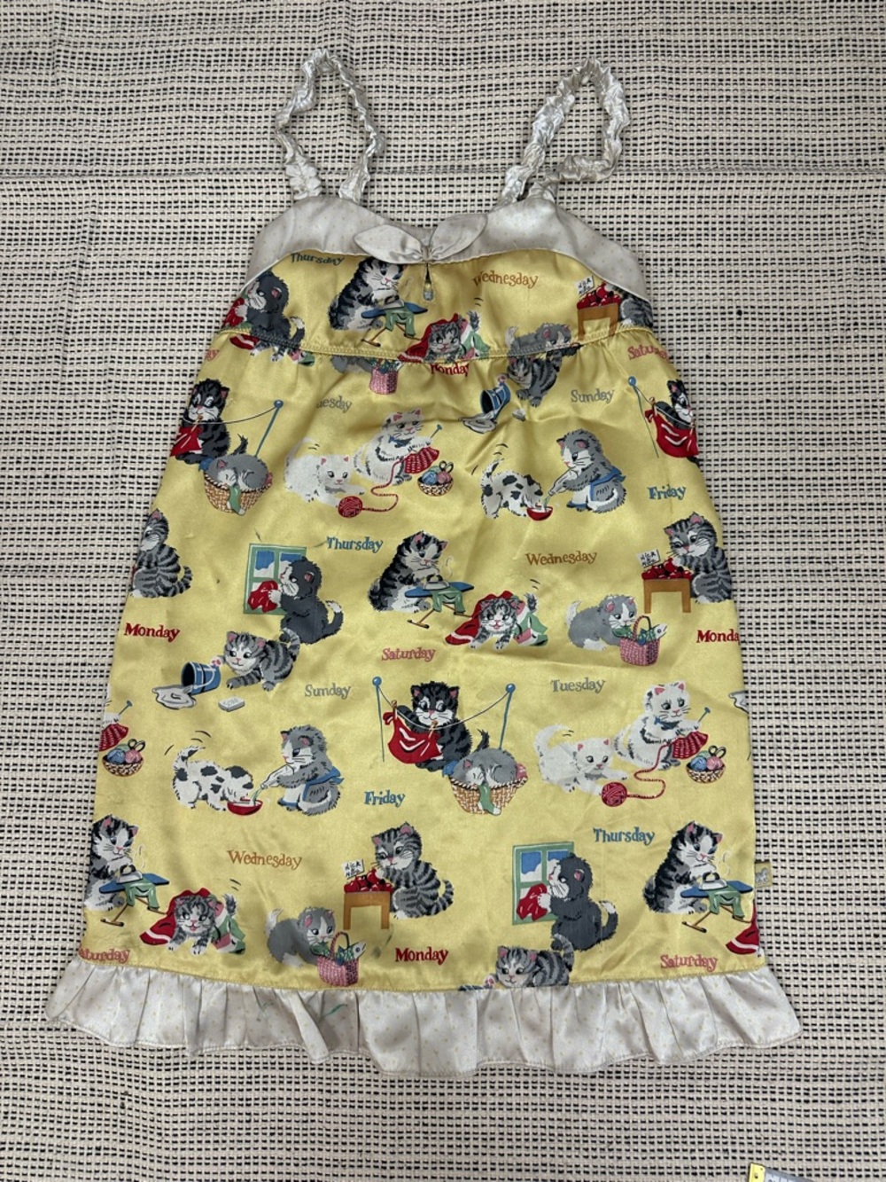 Nick & Nora Girls Yellow Cat Kittens Satin Nightgown Pajama Dress